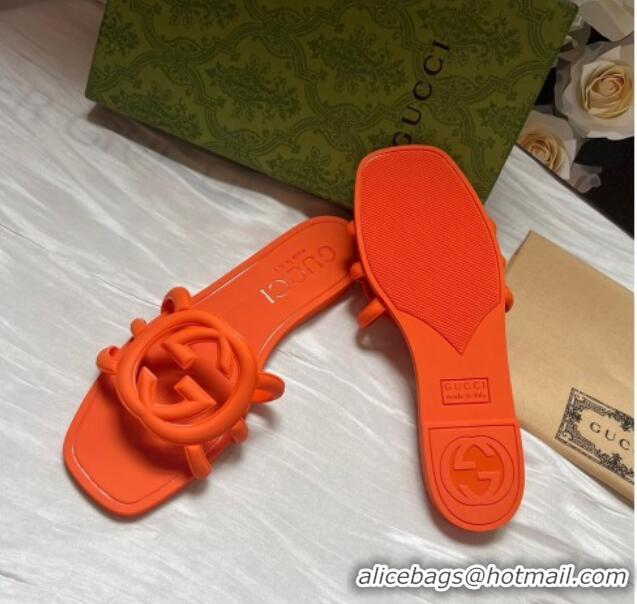Luxury Discount Gucci Rubber Interlocking G Flat Slides Sandal Orange 2025 780307