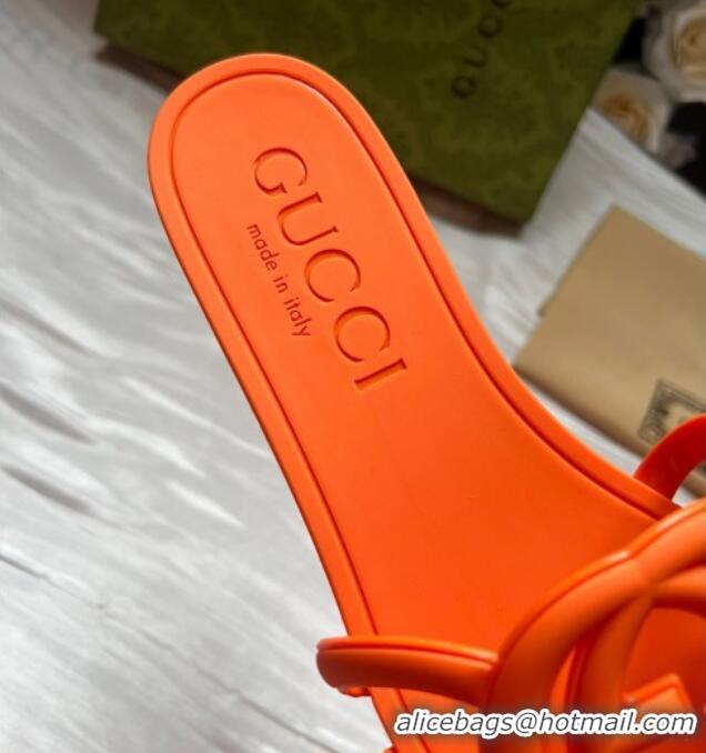 Luxury Discount Gucci Rubber Interlocking G Flat Slides Sandal Orange 2025 780307