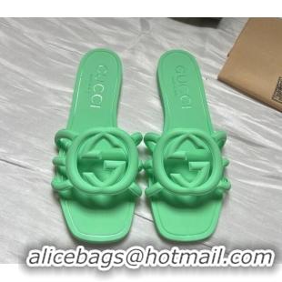 Luxury Gucci Rubber Interlocking G Flat Slides Sandal Green 2025 780307