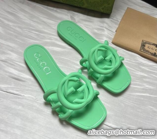 Luxury Gucci Rubber Interlocking G Flat Slides Sandal Green 2025 780307