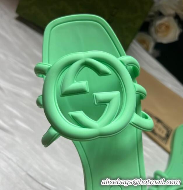 Luxury Gucci Rubber Interlocking G Flat Slides Sandal Green 2025 780307