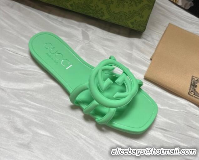 Luxury Gucci Rubber Interlocking G Flat Slides Sandal Green 2025 780307