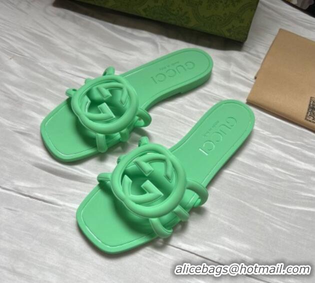 Luxury Gucci Rubber Interlocking G Flat Slides Sandal Green 2025 780307