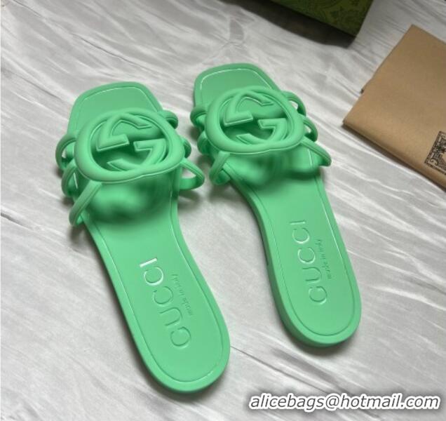 Luxury Gucci Rubber Interlocking G Flat Slides Sandal Green 2025 780307