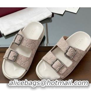 Grade Quality Gucci GG Suede Flat Slides Sandal with Buckle Grey 2025 GG042302