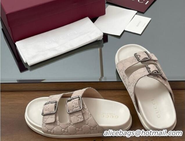 Grade Quality Gucci GG Suede Flat Slides Sandal with Buckle Grey 2025 GG042302