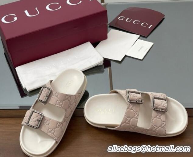 Grade Quality Gucci GG Suede Flat Slides Sandal with Buckle Grey 2025 GG042302