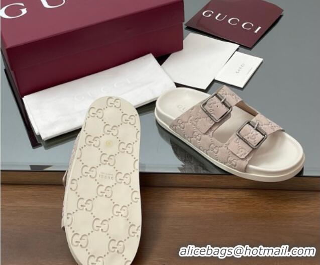 Grade Quality Gucci GG Suede Flat Slides Sandal with Buckle Grey 2025 GG042302