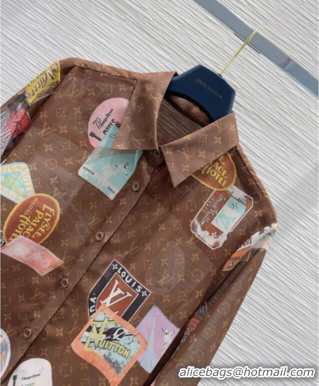 Top Grade Louis Vuitton Monogram Printed Shirt V0410 Brown 2025