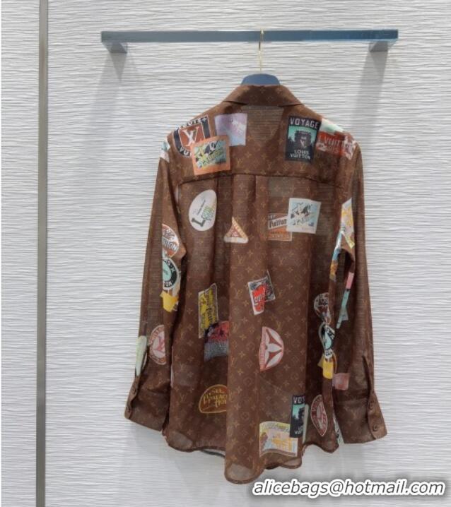 Top Grade Louis Vuitton Monogram Printed Shirt V0410 Brown 2025