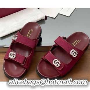 Stylish Gucci GG Canvas Flat Slides Sandal with Strass Double G Red 2025 816633