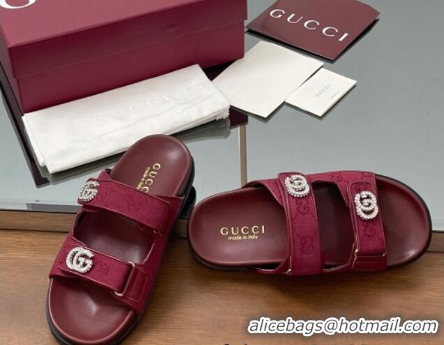 Stylish Gucci GG Canvas Flat Slides Sandal with Strass Double G Red 2025 816633