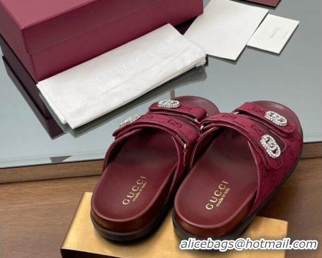 Stylish Gucci GG Canvas Flat Slides Sandal with Strass Double G Red 2025 816633
