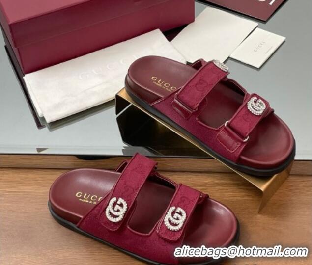 Stylish Gucci GG Canvas Flat Slides Sandal with Strass Double G Red 2025 816633