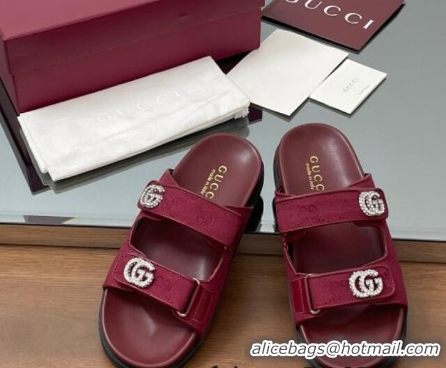 Stylish Gucci GG Canvas Flat Slides Sandal with Strass Double G Red 2025 816633