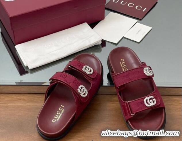 Stylish Gucci GG Canvas Flat Slides Sandal with Strass Double G Red 2025 816633
