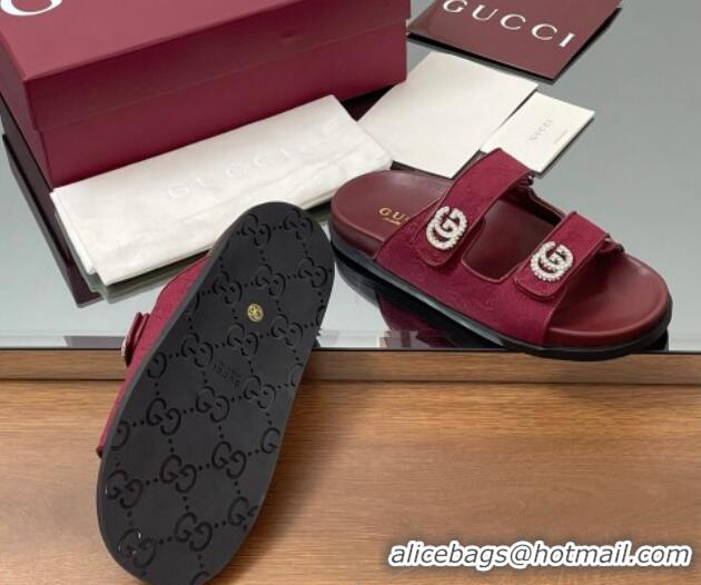 Stylish Gucci GG Canvas Flat Slides Sandal with Strass Double G Red 2025 816633