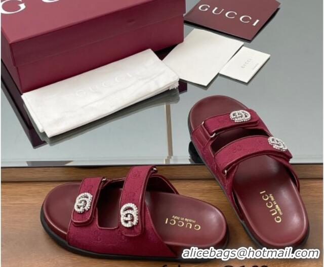 Stylish Gucci GG Canvas Flat Slides Sandal with Strass Double G Red 2025 816633