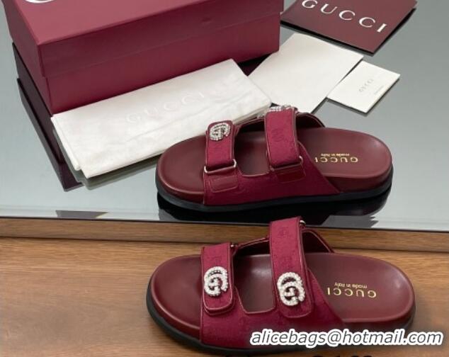 Stylish Gucci GG Canvas Flat Slides Sandal with Strass Double G Red 2025 816633