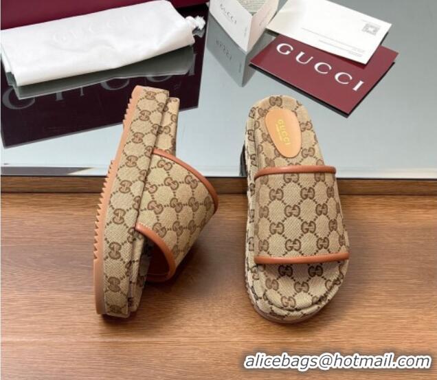 Best Grade Gucci Original GG Canvas Platform Slides Sandal Beige 2025 816797