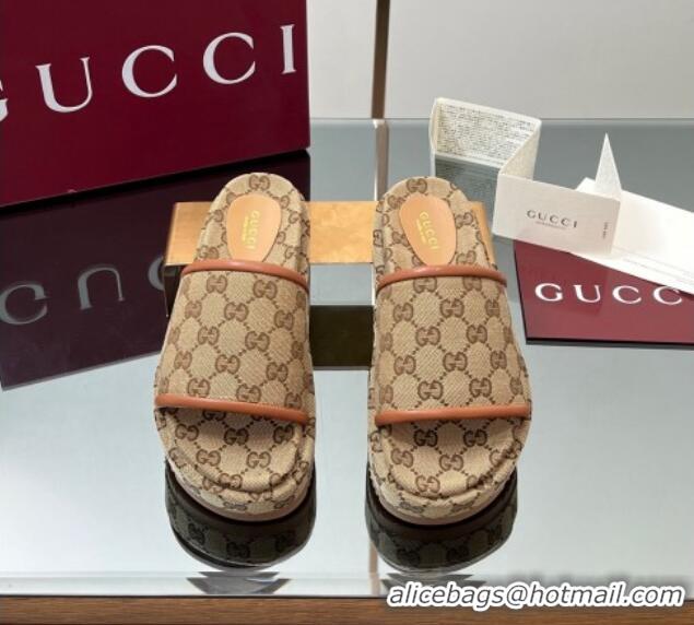 Best Grade Gucci Original GG Canvas Platform Slides Sandal Beige 2025 816797