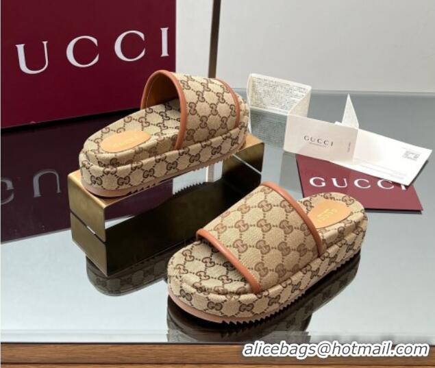 Best Grade Gucci Original GG Canvas Platform Slides Sandal Beige 2025 816797