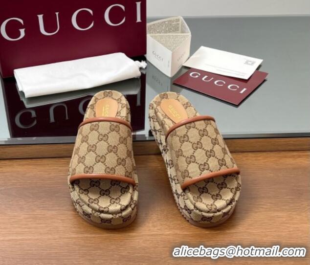 Best Grade Gucci Original GG Canvas Platform Slides Sandal Beige 2025 816797