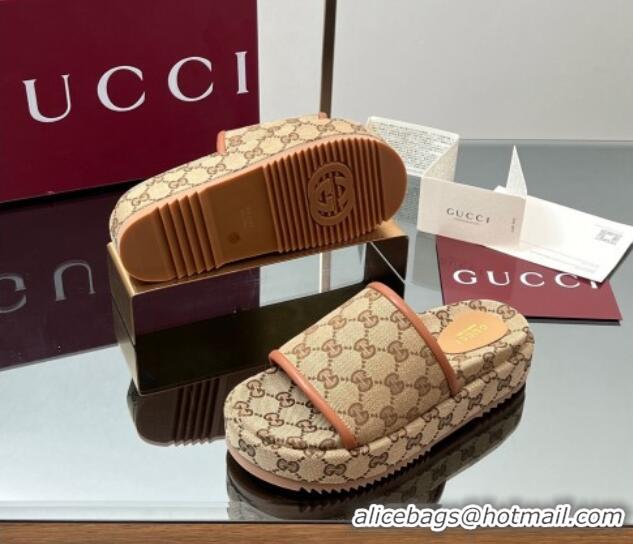 Best Grade Gucci Original GG Canvas Platform Slides Sandal Beige 2025 816797