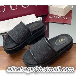 Grade Quality Gucci Original GG Canvas Platform Slides Sandal Black 2025 816797