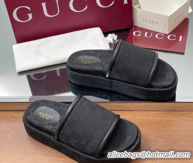 Grade Quality Gucci Original GG Canvas Platform Slides Sandal Black 2025 816797