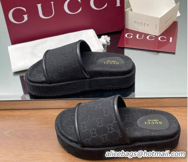 Grade Quality Gucci Original GG Canvas Platform Slides Sandal Black 2025 816797