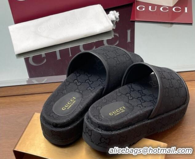 Grade Quality Gucci Original GG Canvas Platform Slides Sandal Black 2025 816797