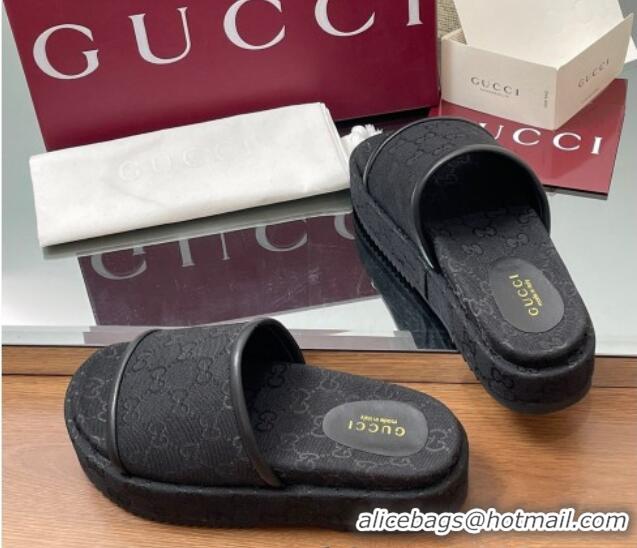 Grade Quality Gucci Original GG Canvas Platform Slides Sandal Black 2025 816797
