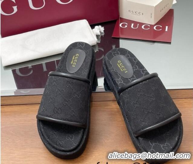 Grade Quality Gucci Original GG Canvas Platform Slides Sandal Black 2025 816797