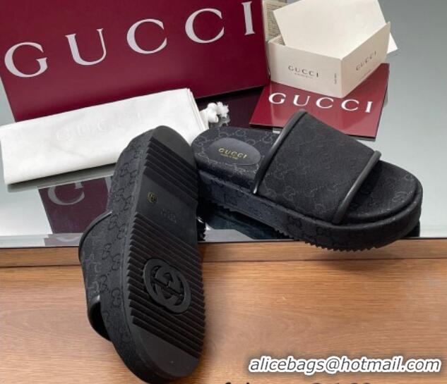 Grade Quality Gucci Original GG Canvas Platform Slides Sandal Black 2025 816797
