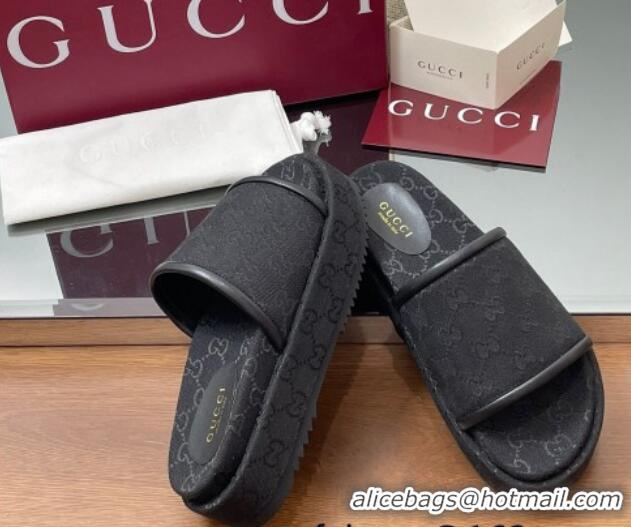 Grade Quality Gucci Original GG Canvas Platform Slides Sandal Black 2025 816797