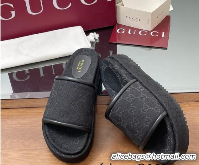 Grade Quality Gucci Original GG Canvas Platform Slides Sandal Black 2025 816797