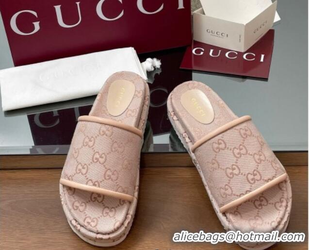Purchase Gucci Original GG Canvas Platform Slides Sandal Light Pink 2025 816797