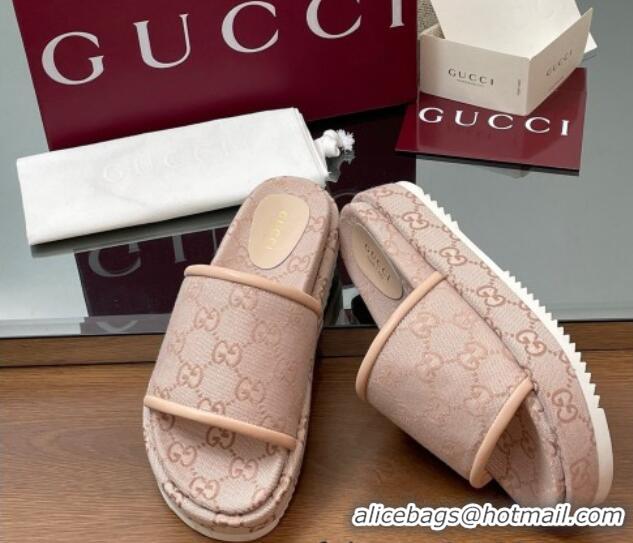 Purchase Gucci Original GG Canvas Platform Slides Sandal Light Pink 2025 816797