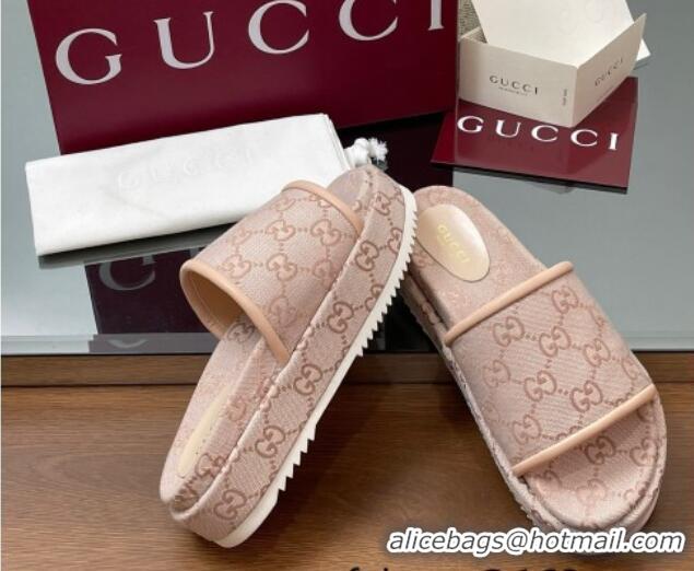 Purchase Gucci Original GG Canvas Platform Slides Sandal Light Pink 2025 816797