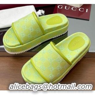 Luxury Gucci Original GG Canvas Platform Slides Sandal Neon Green 2025 816797 