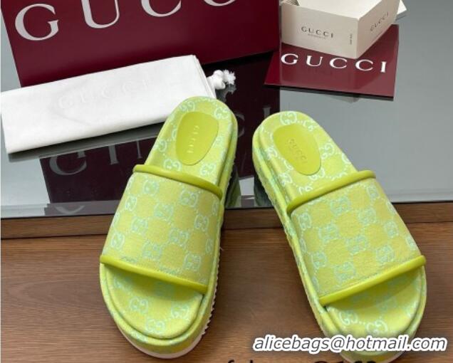 Luxury Gucci Original GG Canvas Platform Slides Sandal Neon Green 2025 816797 
