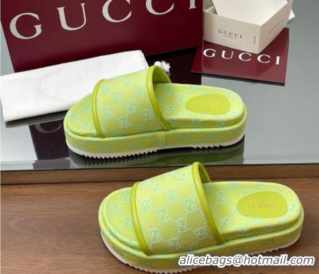 Luxury Gucci Original GG Canvas Platform Slides Sandal Neon Green 2025 816797 