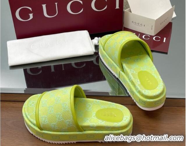 Luxury Gucci Original GG Canvas Platform Slides Sandal Neon Green 2025 816797 