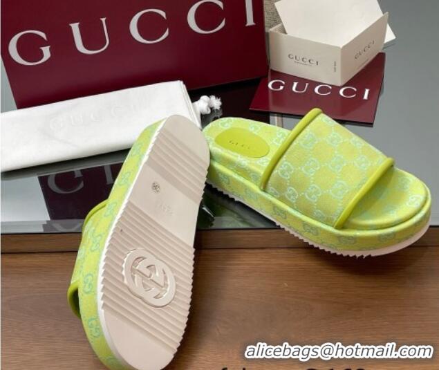 Luxury Gucci Original GG Canvas Platform Slides Sandal Neon Green 2025 816797 