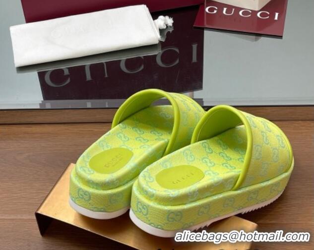Luxury Gucci Original GG Canvas Platform Slides Sandal Neon Green 2025 816797 