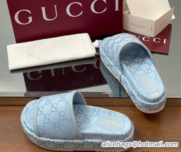 Buy Luxury Gucci Original GG Canvas Platform Slides Sandal Light Blue 2025 816797