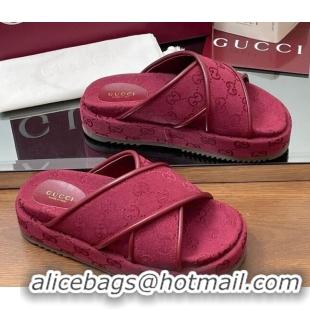 Perfect Gucci Original GG Canvas Platform Slides Sandal with Cross Strap Red 2025 816798