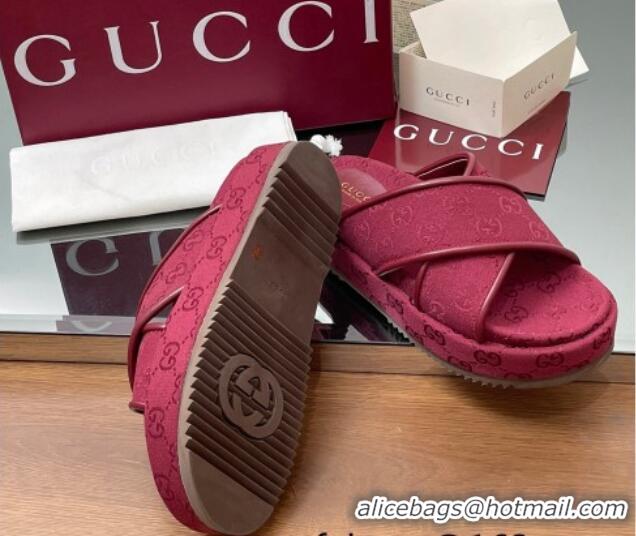 Perfect Gucci Original GG Canvas Platform Slides Sandal with Cross Strap Red 2025 816798