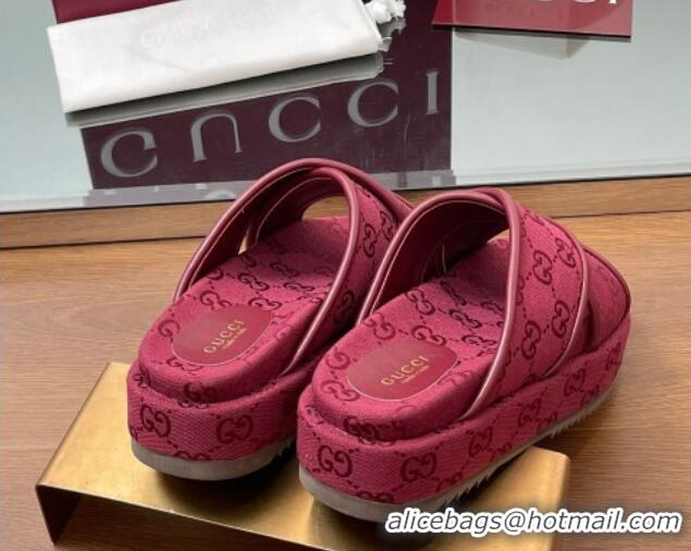 Perfect Gucci Original GG Canvas Platform Slides Sandal with Cross Strap Red 2025 816798